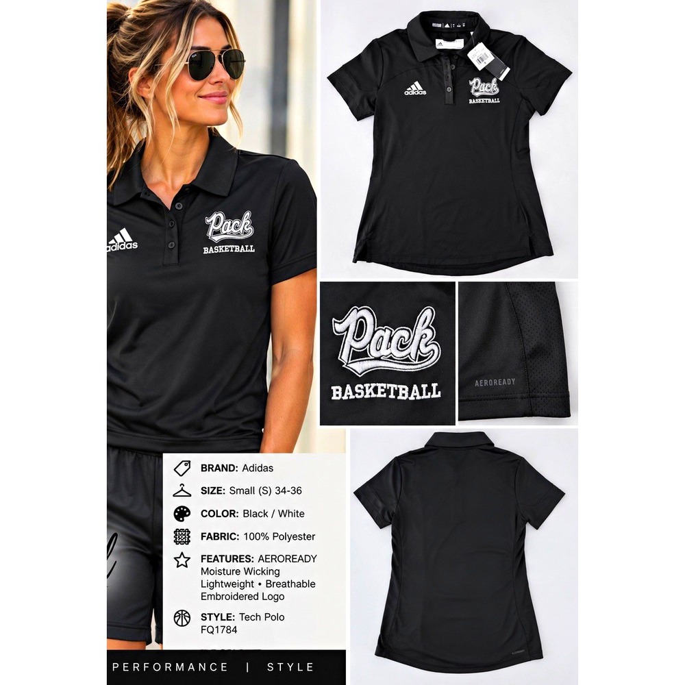 UNR Wolf Pack Basketball NCAA Women's Adidas Polo S Black AEROREADY NWT